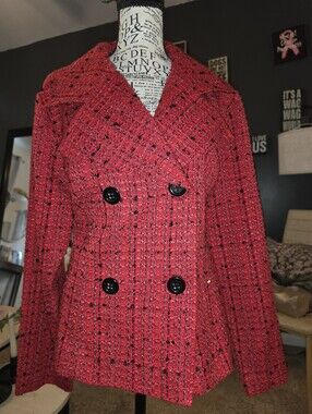 Red Tweed Double-Breasted Women's Blazer Jacket
